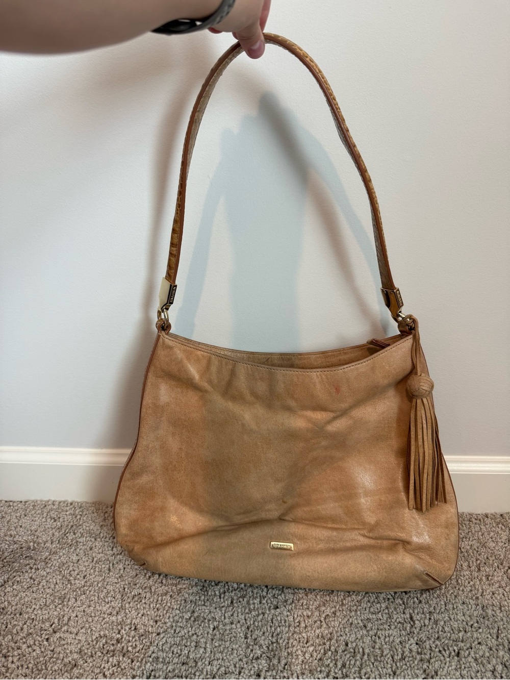 Brahmin Caramel Leather Shoulder Bag with Tassel